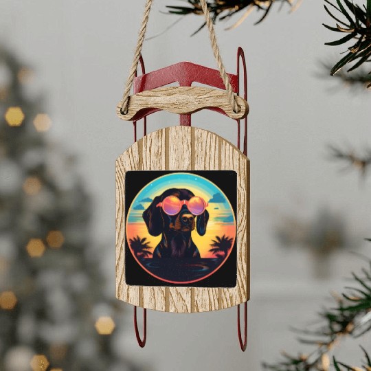 Sunset Serenity: Vintage Dachshund Silhouette Amid Sled Ornaments