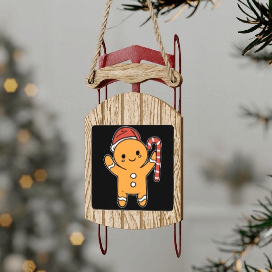 Gingerbread Cookie Baker Gift Sled Ornaments