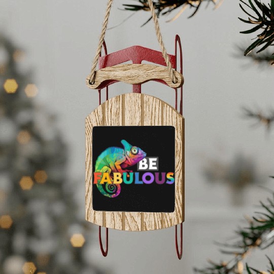 Be fabulous! with rainbow colored chameleon Sled Ornaments