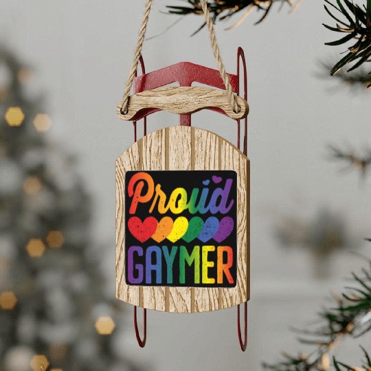 Proud Gaymer Gay Pride Lesbian Rainbow Flag Sled Ornaments