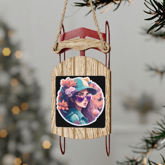 Chic Girl, Sunglasses & Flowers - Radiant Art Sled Ornaments