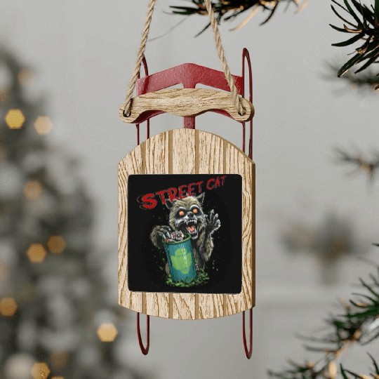 Street Cat, Funny Raccoon Sled Ornaments, Animal, horror