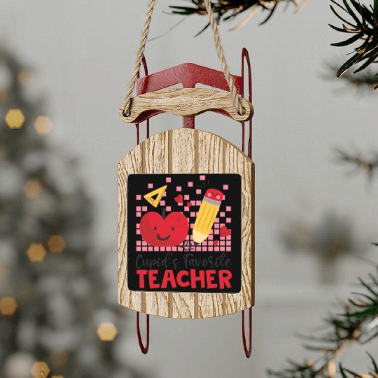 Retro Cupid s Favorite Teacher Teacher Valentines Sled Ornaments
