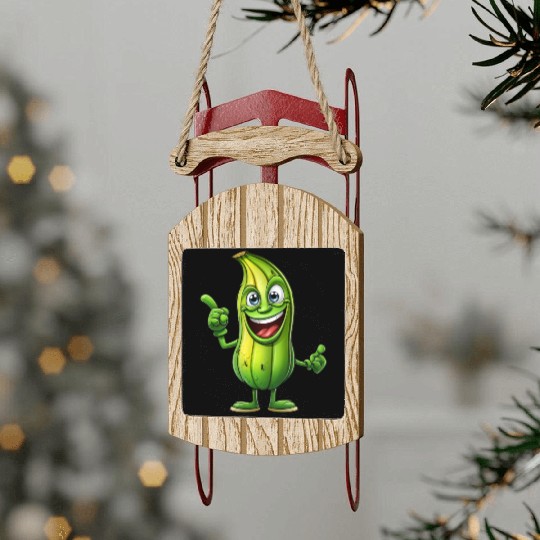 Green Alien Pickle Dude: Cosmic Crunch Sled Ornaments