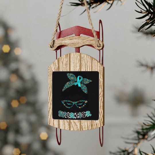Cervical Cancer Warrior Messy Bun Girl Design Sled Ornaments