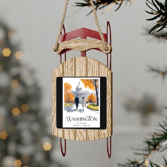 Watercolor painting loving couple in Washington DC Sled Ornaments