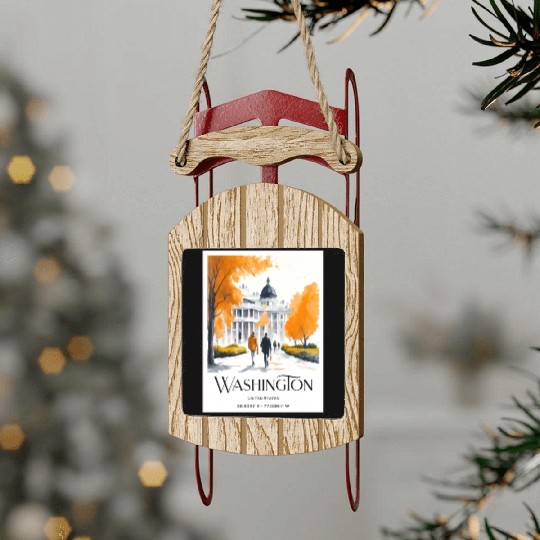 Watercolor painting loving couple in Washington DC Sled Ornaments