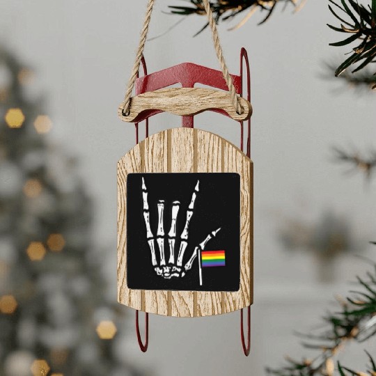 Gay Flag I Love You Hand Skeleton Rainbow Pride Sled Ornaments