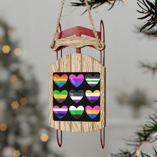 Lesbian And Gay Flag LGBTQ LGBT Rainbow Heart Sled Ornaments