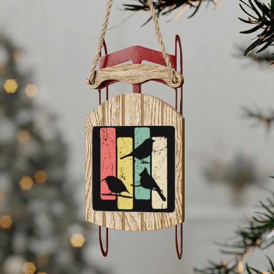 Birds Art Budgie Heron Sparrow Robin Hummingbird Sled Ornaments