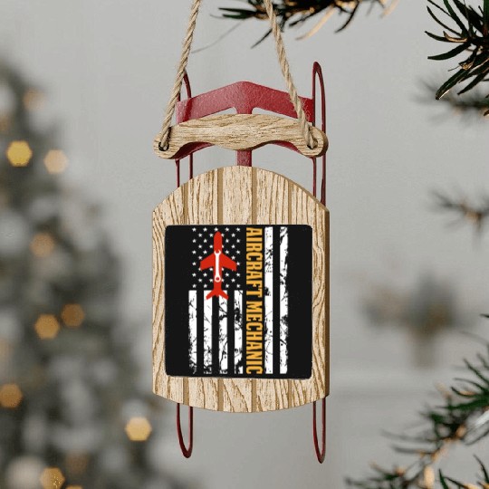 Aircraft Mechanic USA FLAG Sled Ornaments