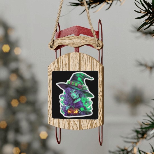 Wicked Witch Halloween Sticker, neon color Sled Ornaments