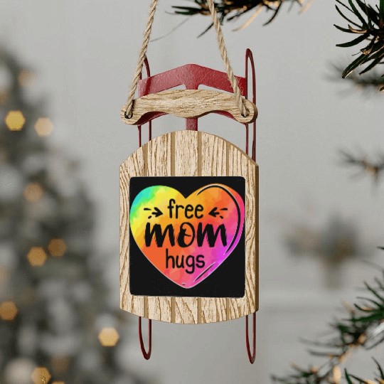 LGBTQIA LGBT Free Mom Hugs Rainbow Heart Gay Pride Sled Ornaments