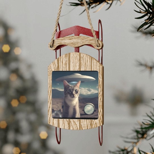 Cat Ufo Alien Area 51 space shuttle Sled Ornaments