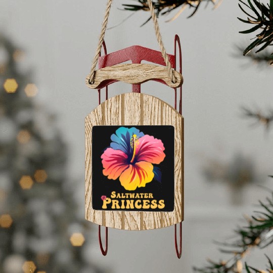Surfing Girl Colorful Hibiscus Sled Ornaments