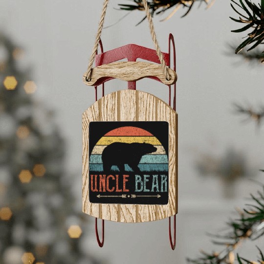 Uncle Bear Vintage Retro Present Sled Ornaments