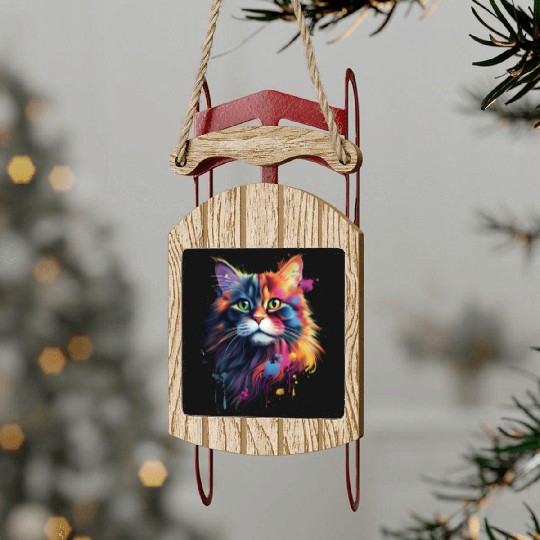 Color Explosion Persian Cat Art Sled Ornaments