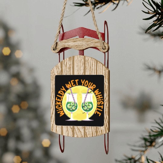 Wickedly Wet Your Whistle Bartender Halloween Sled Ornaments