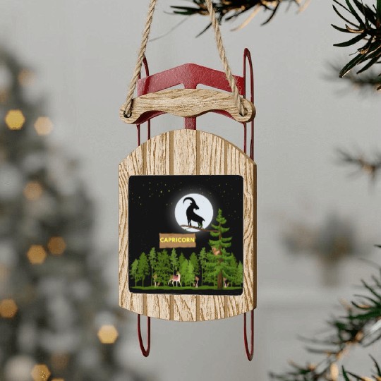 Zodiac Sign Capricorn Astrology Wild Forest Sled Ornaments