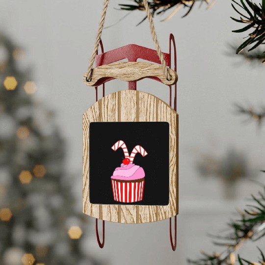 Cupcakes And Candy Canes Sled Ornaments