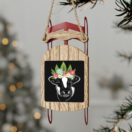 Flowers Cow Cows Farmer Sled Ornaments