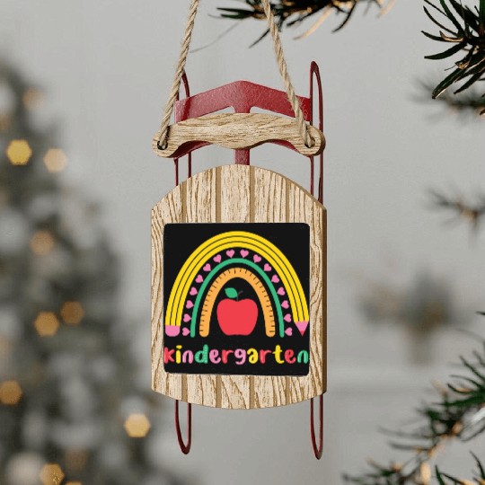 Kindergarten Rainbow Girls Kids Teacher Team Sled Ornaments