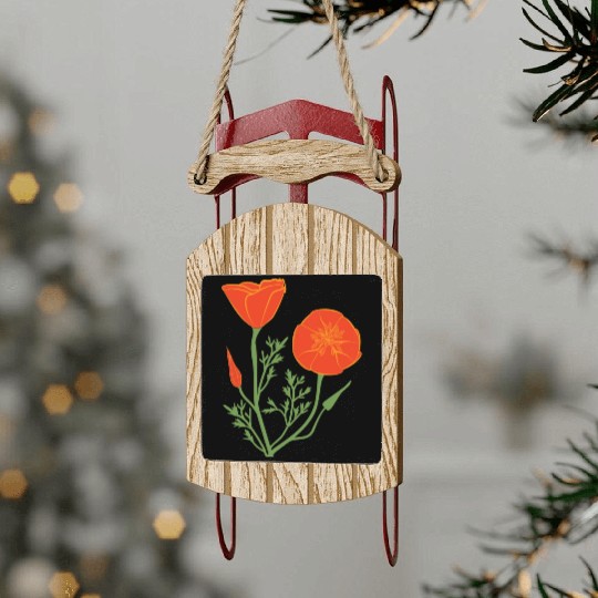 California Poppies on Clear Background Sled Ornaments