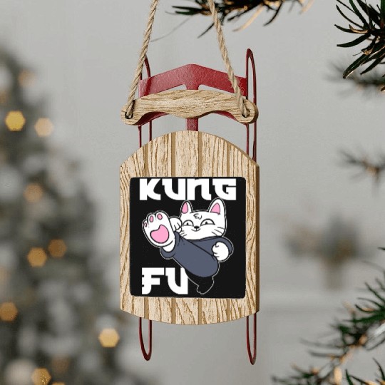 Kung Fu Cat Cat Mom Sled Ornaments
