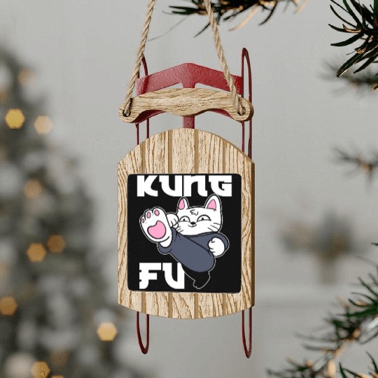 Kung Fu Cat Cat Mom Sled Ornaments