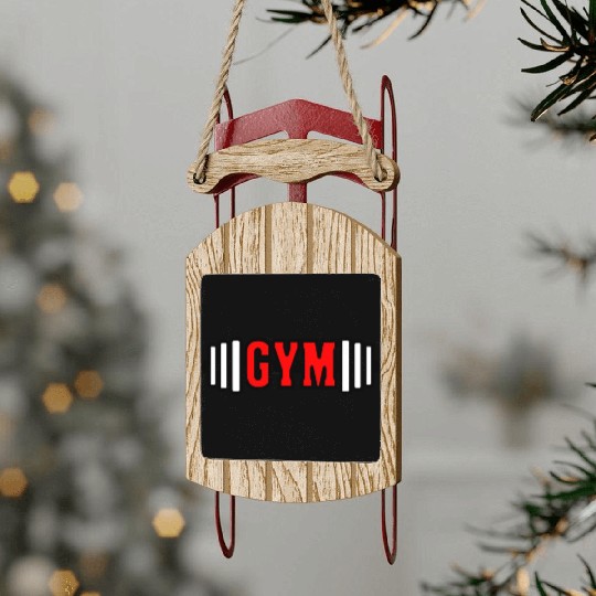 Red text 'GYM' gym emblem Sled Ornaments
