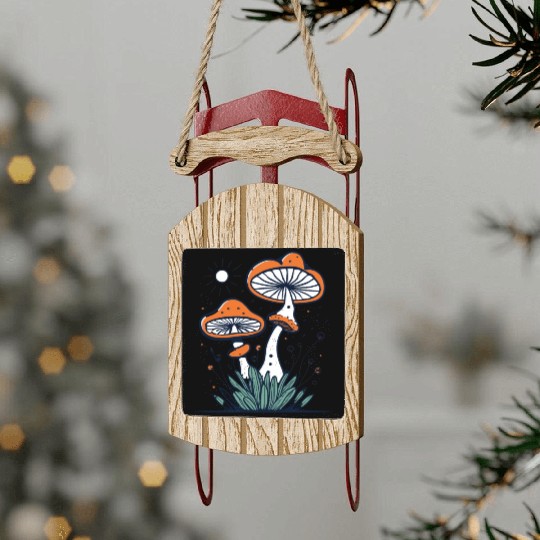 mushroom with Vintage Frog in Fall Woods Sled Ornaments