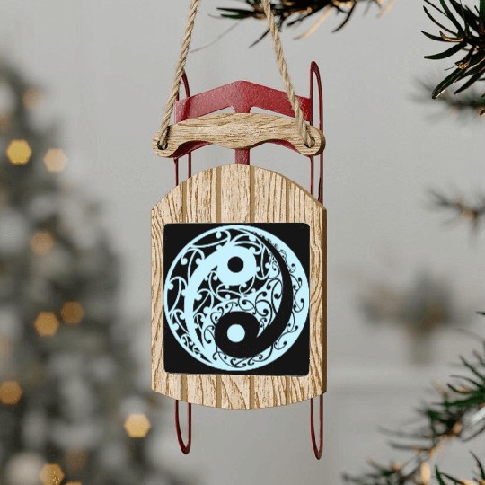 Yin And Yang In A Koru Pattern In A Light Blue Sled Ornaments