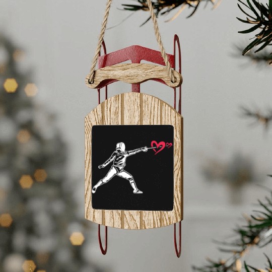 Fencing Fencer Heart Sled Ornaments