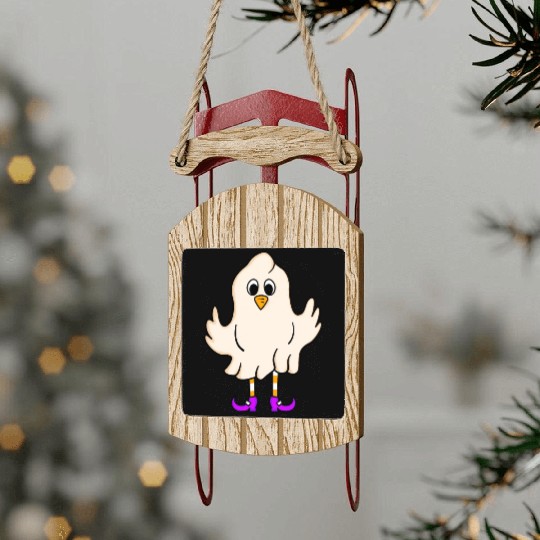 Spooky Chicken Witch Ghost Funny Farmer Halloween Sled Ornaments