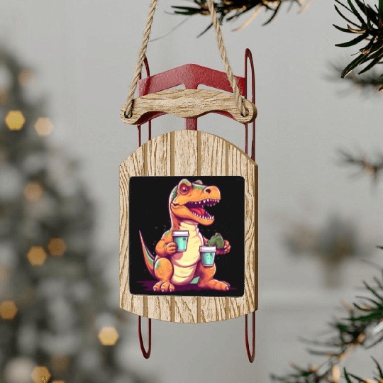 Dino Coffee Morning Muffle Dinosaurs Sled Ornaments