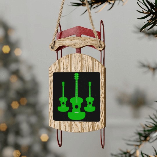 Green Acoustic Guitar Sled Ornaments