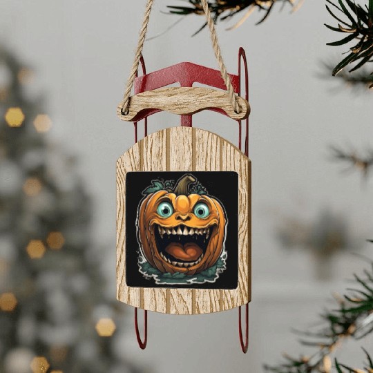 Scary Pumpkin Face I Spooky Halloween Sled Ornaments