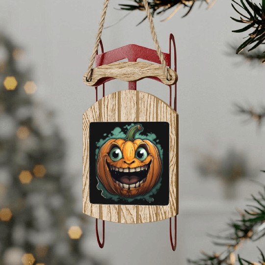 Scary Pumpkin Face I Spooky Halloween Sled Ornaments