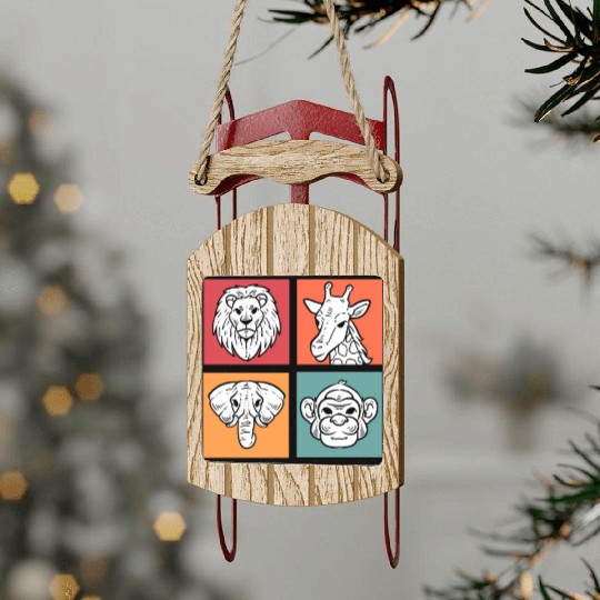 African Animals Animal Keeper or Tourist Guide Gif Sled Ornaments