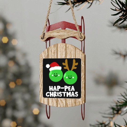 Hap-Pea Christmas Funny Vegetable Vegan Food Pun Sled Ornaments