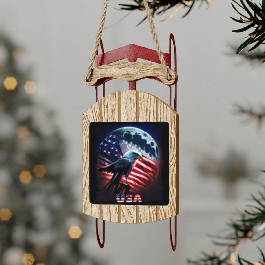 America eagle under Moon with American Flag Sled Ornaments