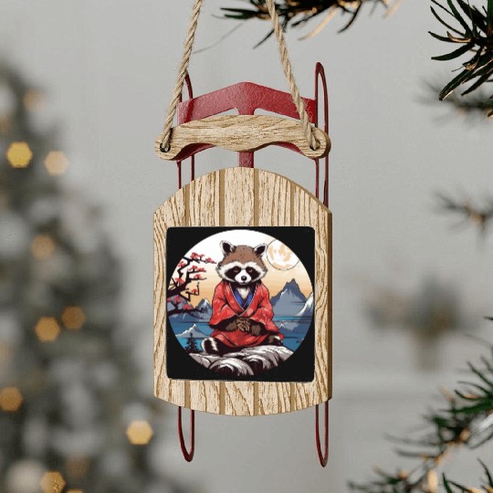 tanuki raccoon dog in kimono in anime style Sled Ornaments
