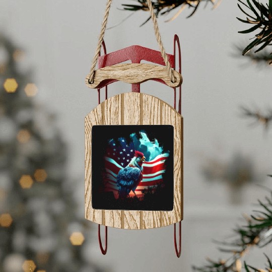America chicken under Moon with American Flag Sled Ornaments