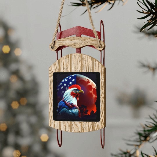 America chicken under Moon with American Flag Sled Ornaments