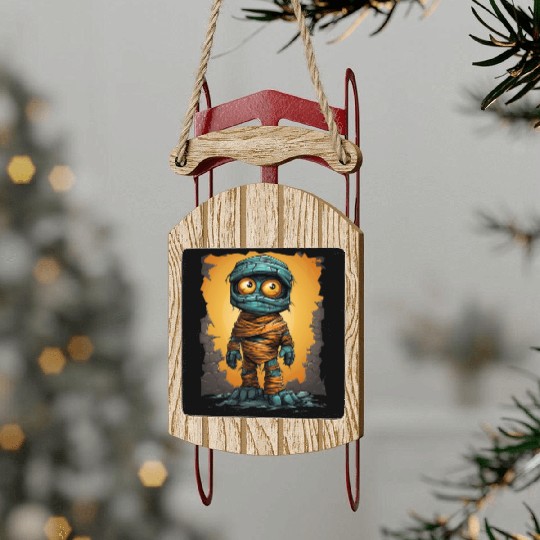 Halloween Spooky Cartoon Mummy Sled Ornaments