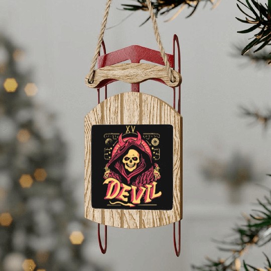Devil Tarot Skeleton Halloween Occult Sled Ornaments
