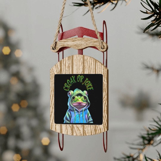Funny Frog Goes Trick or Treating Sled Ornaments