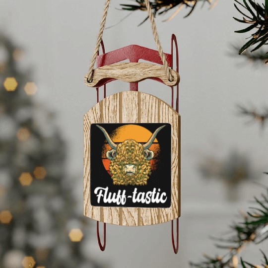 Funny Fluff-tastic Pun Scottish Highland Cow Sled Ornaments