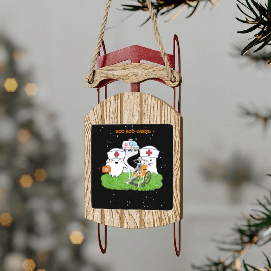 Funny Halloween Boo Boo Crew Ghost Nurse Sled Ornaments