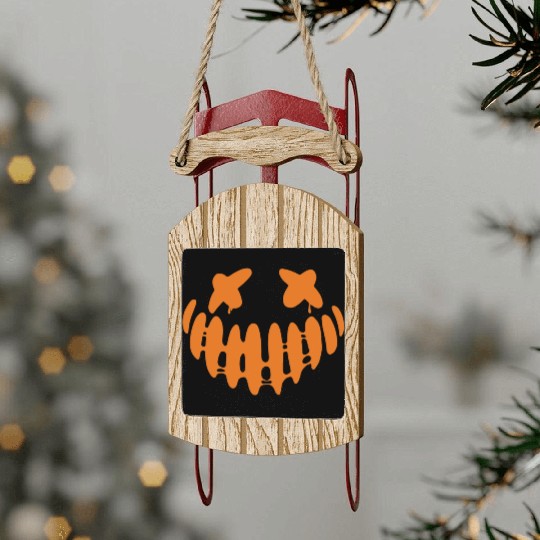 Jack O Lantern Scary Carved Pumpkin Face Halloween Sled Ornaments